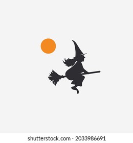 Vector illustration of halloween witch flying