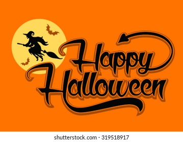 vector illustration of halloween witch flying on broom