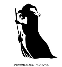 Vector illustration of halloween witch flying on broom