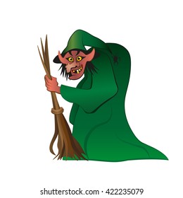 Vector illustration of halloween witch flying on broom