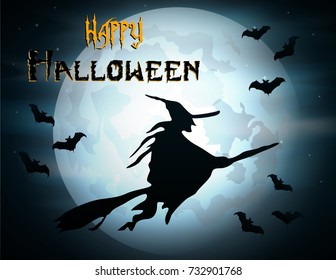 Vector illustration of Halloween witch flying on broomstick
