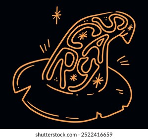 Vector illustration Halloween witch hat with hand drawn letters and stars.