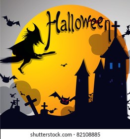 Vector illustration Halloween witch on night