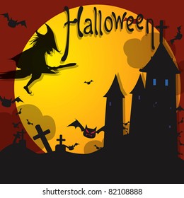 Vector illustration Halloween witch on night