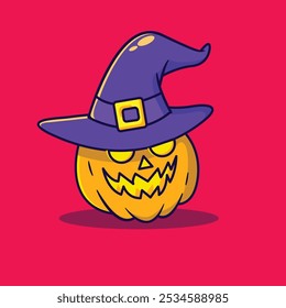 Vector illustration of a Halloween witch with pumpkin head, cute and adorable,perfect for decoration