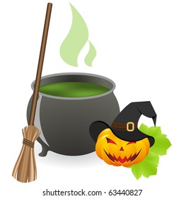 A vector illustration of a Halloween witches cauldron.