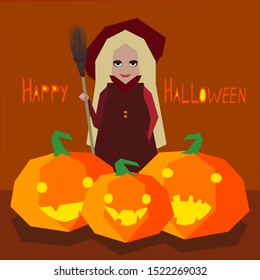 Vector illustration. Halloween.Funny company. Witch and mr. pumpkin.