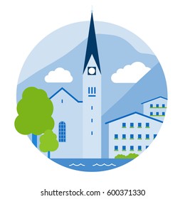 Vector illustration of Hallstatt, Austria