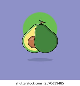Vector illustration of a halved and whole avocado in a flat
