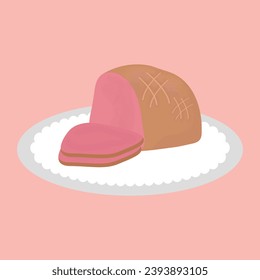 Vector illustration of ham Christmas dinner decoration elements. Delicious ham.