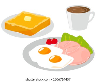 Vector illustration of ham egg and toast breakfast set