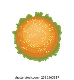 Vector illustration of hamburger in cartoon flat style. Burger or sandwich ingredients set. Cartoon restaurant food menu with tasty beef cutlet and chorizo bacon, slices of cheddar, and vegetables