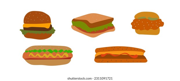 Vector illustration Hamburger Icon, Hotdog and Sandwich