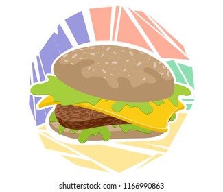 Vector illustration of a hamburger on colored background