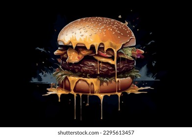 Vector illustration of a hamburger on a dark background