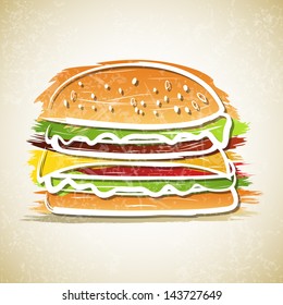 Vector illustration of hamburger on grunge background