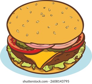Vector illustration of a hamburger on an isolated white background, made in cartoon style.
