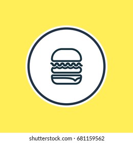 Vector Illustration Of Hamburger Outline. Beautiful Food Element Also Can Be Used As Sandwich Element.