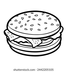 Ilustración vectorial de un icono de contorno de hamburguesa, ideal para proyectos de alimentos.