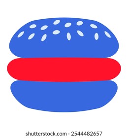 Vector illustration of a hamburger with sesame seeds from the collection of American flag-themed icons. A celebration of American culture and identity. Independence Day celebrations, a decorative