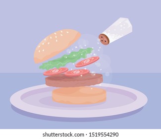 vector illustration. hamburger with sparkles