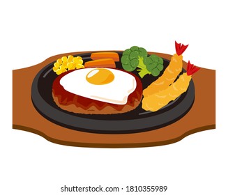 Vector illustration of hamburger steak with fried egg .