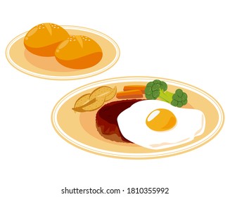 Vector illustration of hamburger steak with fried egg .