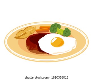 Vector illustration of hamburger steak with fried egg .