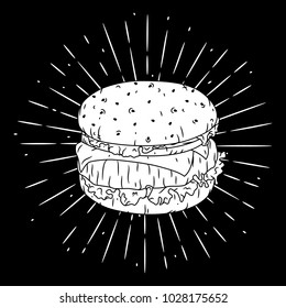 Vector illustration with Hamburger. Used for poster, banner, t-shirt print, bag print, badges and logo design. Hamburger