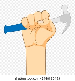 Vector illustration of hammer with fist hand on transparent background