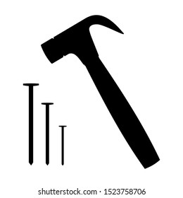 Vector illustration of hammer and nail icon, isolated with white background