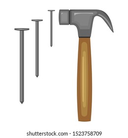 Vector illustration of hammer and nail icon, isolated with white background
