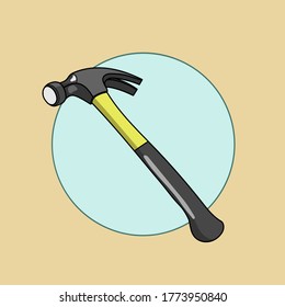 
Ilustración vectorial de un martillo sobre un fondo azul y beige. Logotipo.