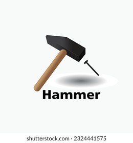 vector illustration of hammer with one fine nail eye used for sticker emblem label