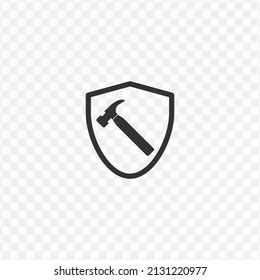 Vector illustration of hammer shield icon in dark color and transparent background(png).