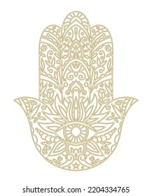 Vector illustration of hamsa hand symbol. Hand of Fatima religious sign with all seeing eye. coloring pages. Doodle, zentangle style.