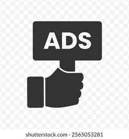 Vector illustration of hand advertisement icon in dark color and transparent background(PNG).