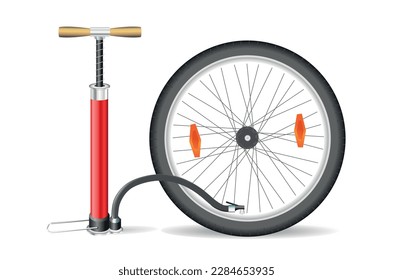 Vector illustration hand air pump and wheel on white background