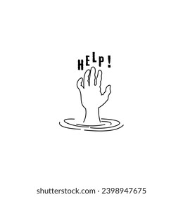 vector illustration of a hand asking for help on the surface of the water, a drowning hand asking for help