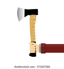 Vector illustration of hand with axe on a white background