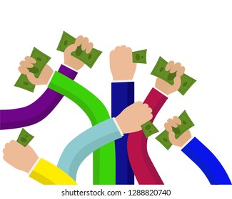 
vector illustration of hand with banknotes, money