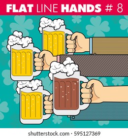 Vector illustration of a hand with a beer mug, a celebration of  St. Patrick's Day, a beer party in a pub