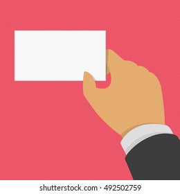 Vector illustration hand with blank business card. 