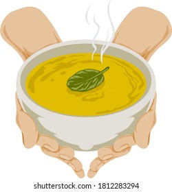 Vector Illustration of A Hand With Bowl of Soup