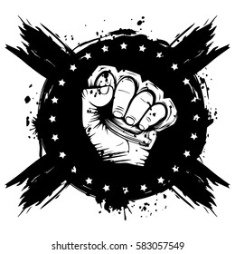 Mão de ilustração vetorial com nó de latão no fundo grunge. Para design de tatuagem ou camiseta.