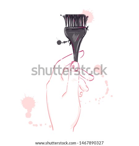 Vector illustration of a hand with a brush for coloring. Fashionable illustration. The hairdresser