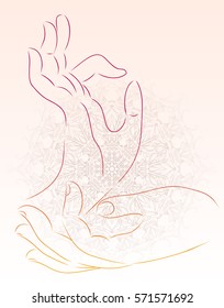 Vector illustration of a hand of a Buddha with a mandala pattern. element for your creativity