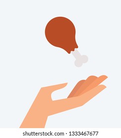 Vector illustration of a hand and chicken. Food and Eating Concept. Feeding and Helping Design