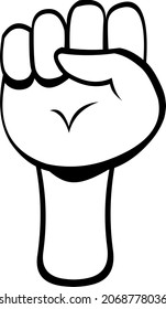 Vector illustration of a hand with a clenched fist, drawn in black and white
