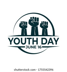 Ilustración vectorial de la mano apretada con el texto y el símbolo de medio círculo aislado en fondo blanco perfecto para la celebración de los días de la juventud fondo decorativo